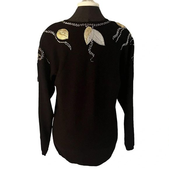 Umi Collections by Anne Crimmins Vintage Santana Knit Tunic Metallic Leaves L - Picture 3 of 7